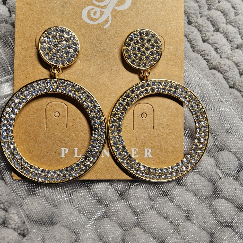 BWOT Plunder Goldtone and Silver Crystal  encrusted Earrings
